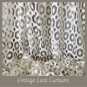 vintage open weave lace curtains Mid Century unbranded